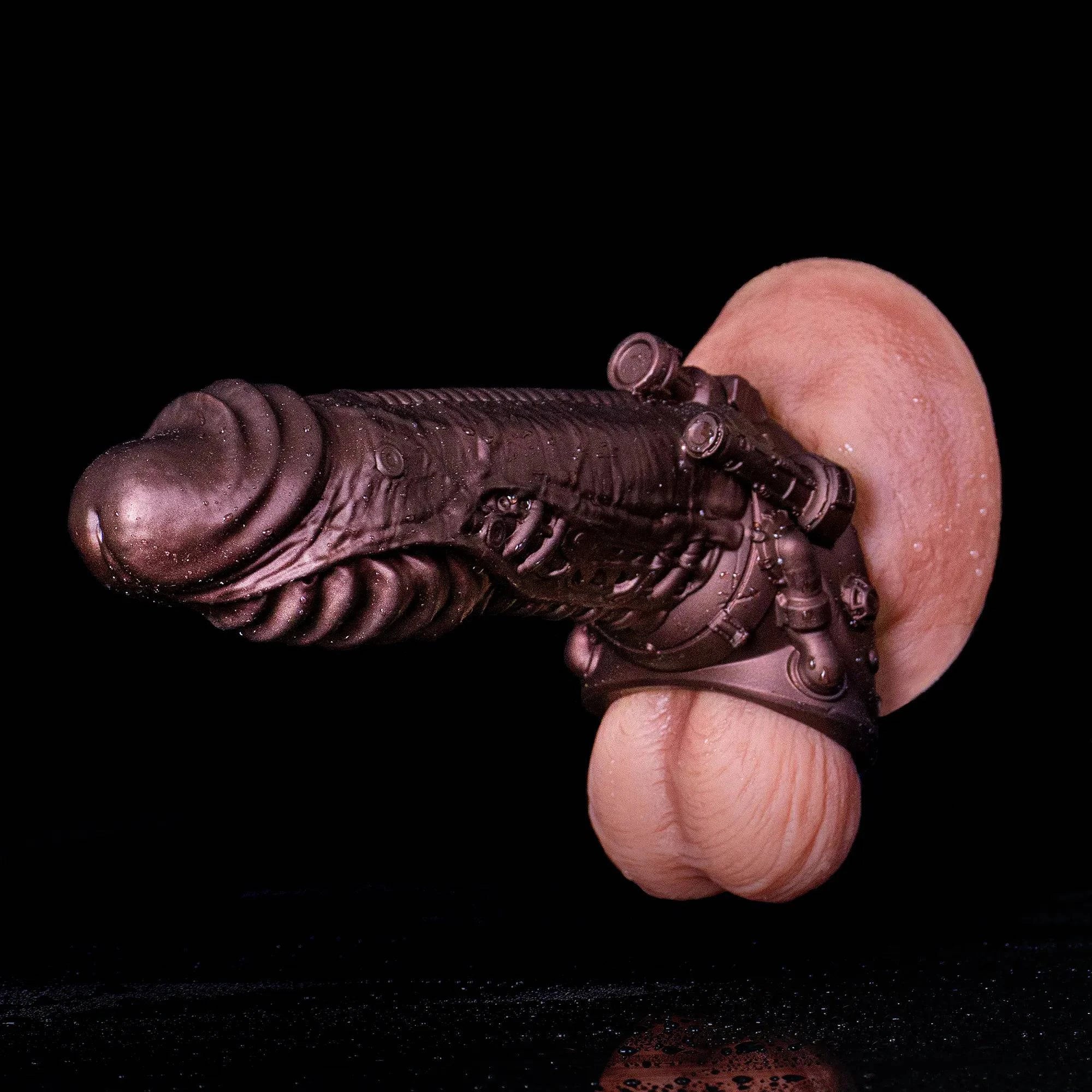 Oieffur Cyberpunk Sheath Male Extender Sleeve, mechanical real feel penis sheath, close-up view showing textured design and realistic material. Hauptbild