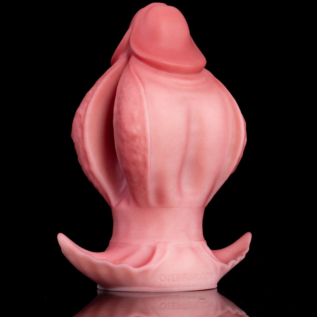 Oieffur Fissure Fantasy Stroker petal-textured platinum silicone dildo, penetrable fantasy toy with intricate surface design.