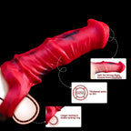 Red Oieffur Horse Sheath red and black penis sleeve extending girth and length, designed as a penis extender or sheath for enhanced performance.